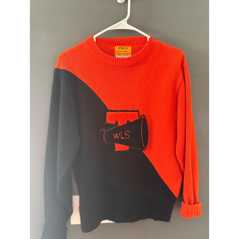 Vintage‎ 70s Pepster Hall Orange Black Cheerleader Sweater Pleated Skirt Set WLS